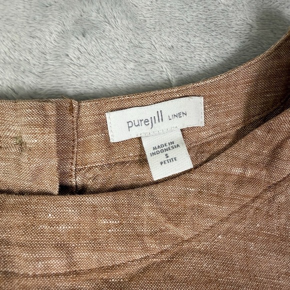 J Jill 100% Linen Dress Size Small Petite Tan/Orange Beach Vacation Pockets - Picture 5 of 15